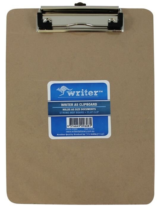 CLIPBOARD WRITER MASONITE A5 FLAT WIRE CLIP
