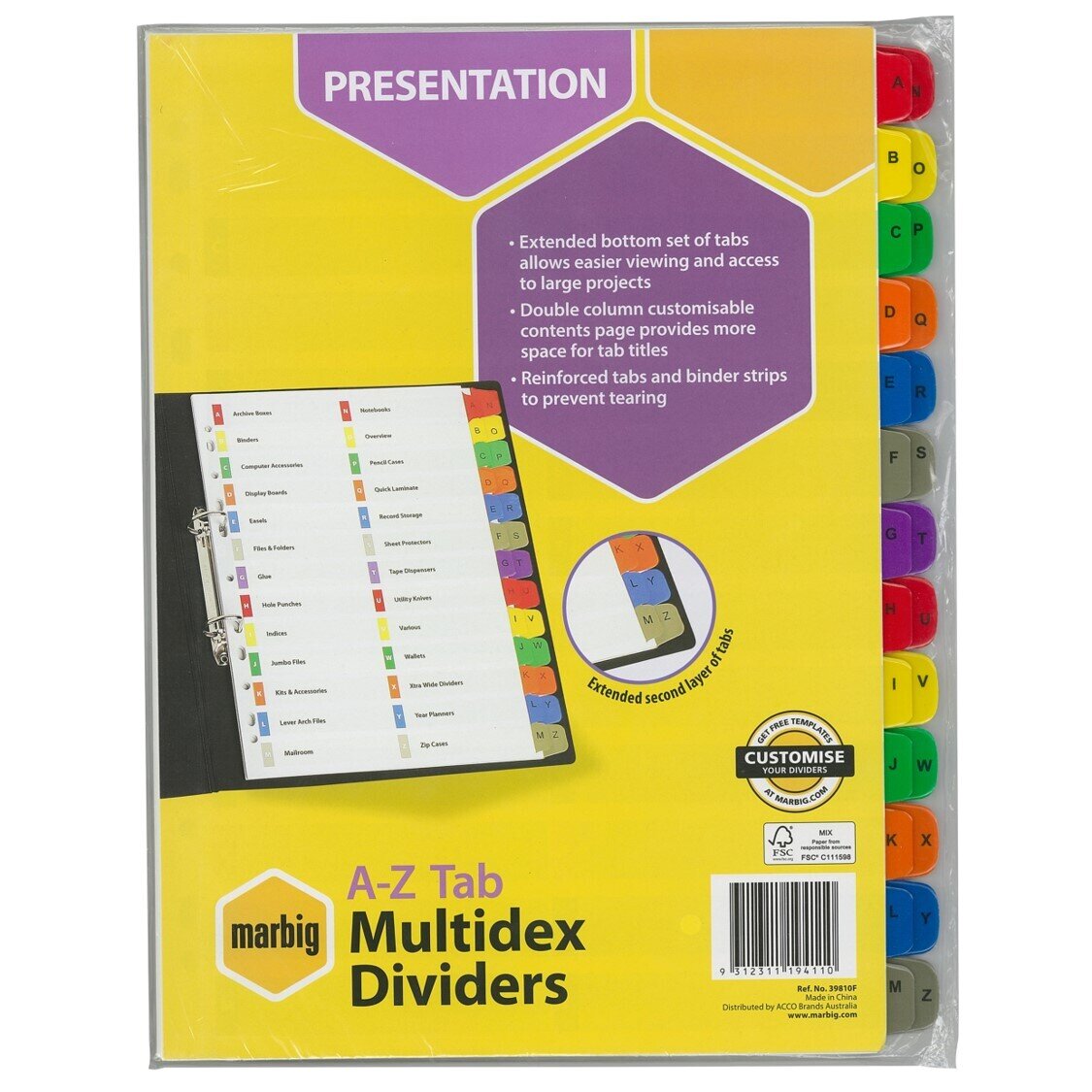 SP- DIVIDER MARBIG A4 A-Z MULTIDEX TABS MANILLA