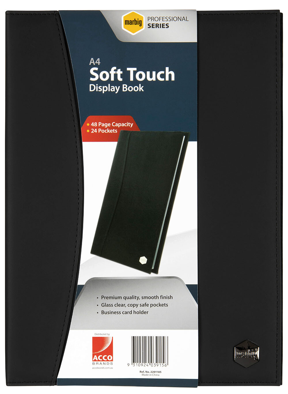 DISPLAY BOOK MARBIG PROFESSIONAL A4 SOFT TOUCH 24 POCKETS BLACK