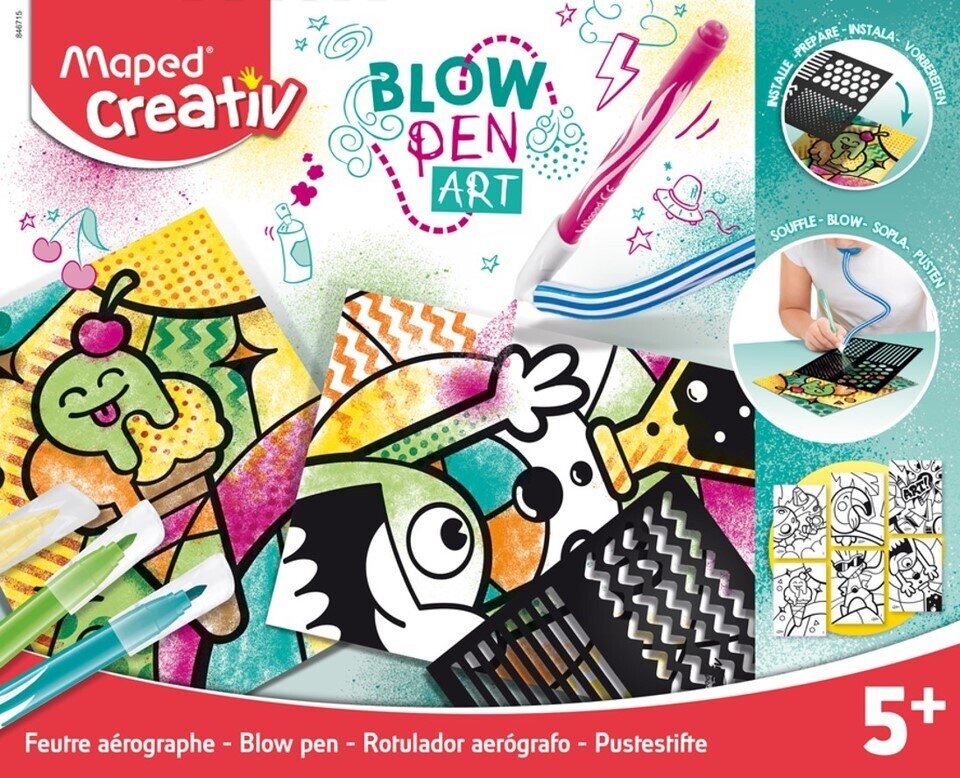 ART KIT MAPED COLOUR IN TEMPLATES & STENCILS WITH BLOW PEN