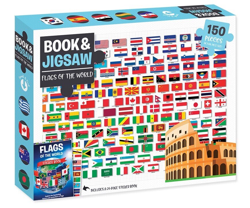 JIGSAW MINDBOGGLERS 150 PIECE FLAGS OF THE WORLD INCL 24 PAGE BOOK
