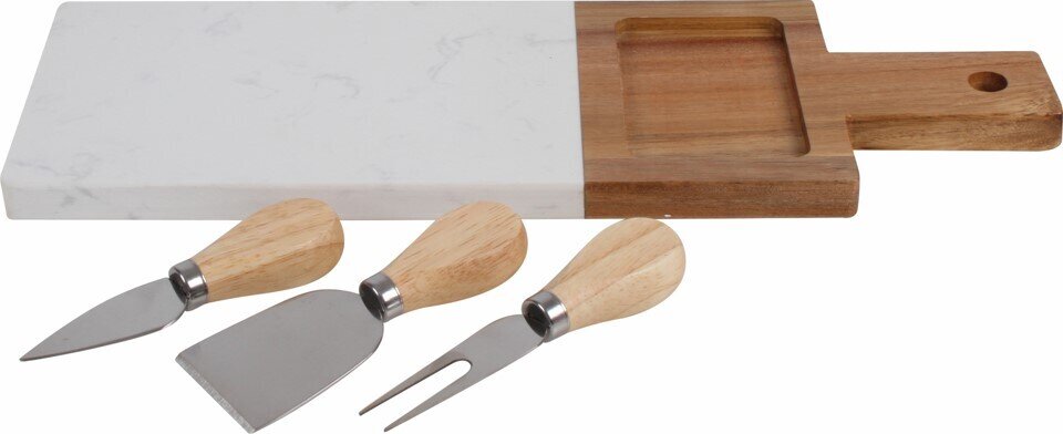 GIFT GNS KIT AMEE 4 PCE MARBLE ACACIA WOOD CHEESE BOARD 38X13X3CM