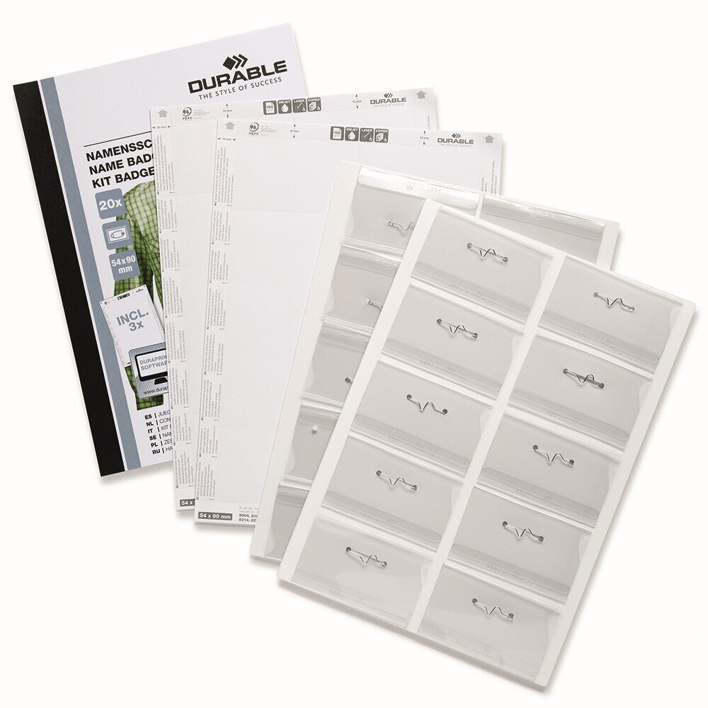SP- NAME BADGE DURABLE 54 X 90MM PIN & INSERT PK20