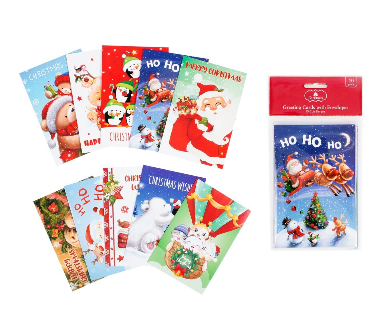 XMAS CARDS 100X150MM HANGSELL POLLYBAG CUTE PK10