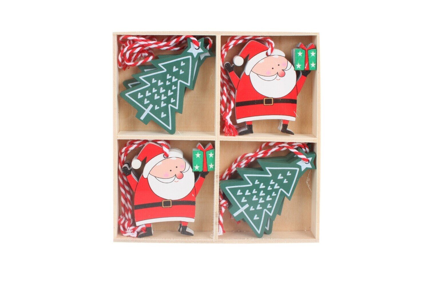 XMAS DECO TREE 13X13CM HANGING SANTA SET OF 8