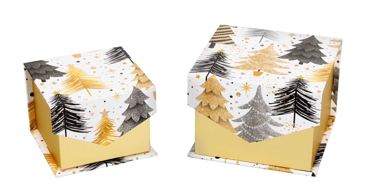 XMAS GIFT BOX 110 & 80MM SET OF 2 FLIP LID GOLD FOIL