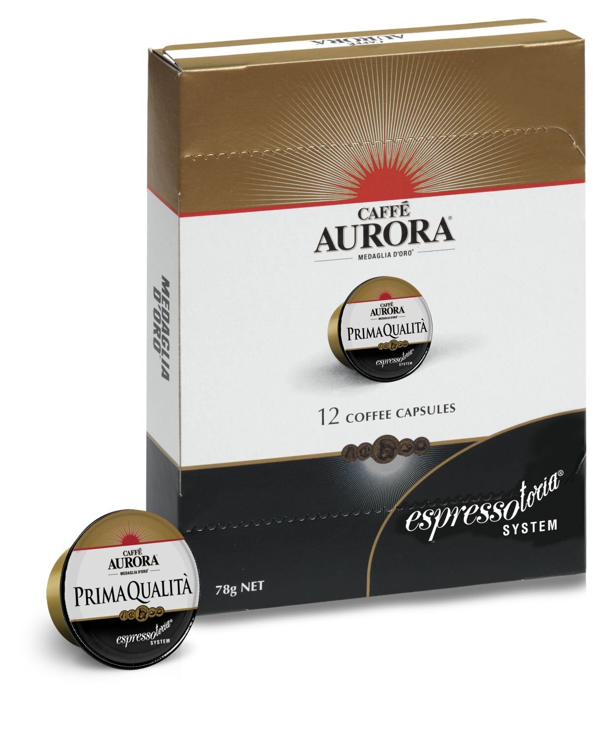 SP- CAPS ESPRESSOTORIA 12'S CAPSULES AURORA PRIMA QUAL G/W/B VITTORIA F&BPG