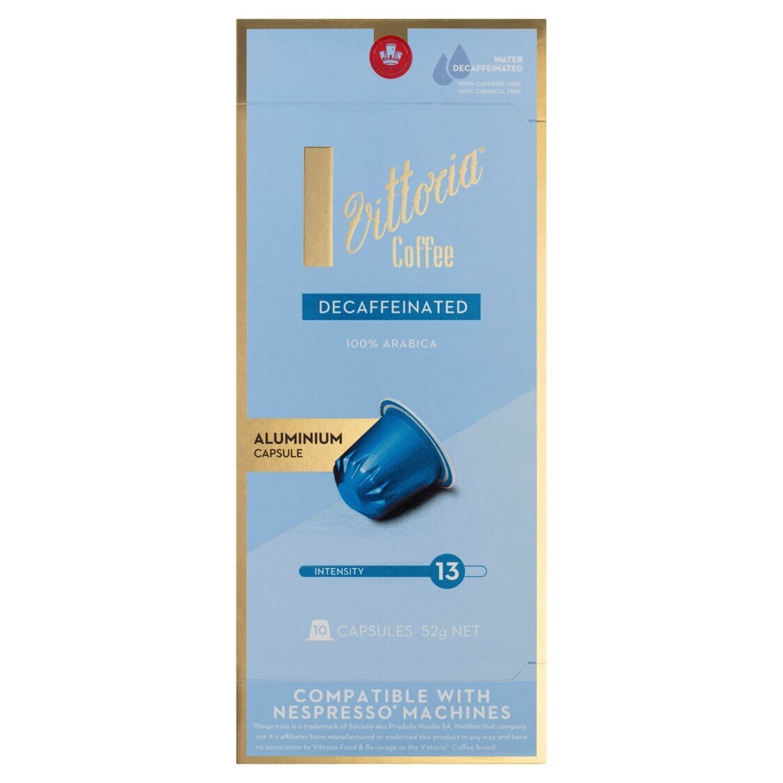 COFFEE CAPS VITTORIA 10'S NESPRESSO COMPATIBLE DECAF