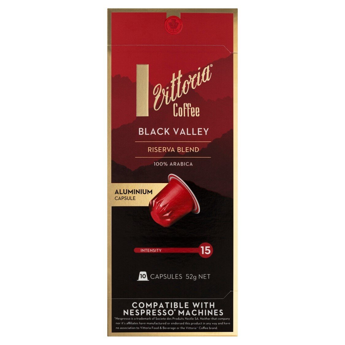 COFFEE CAPS VITTORIA 10'SNESPRESSO COMPATIBLE BLK VALLEY