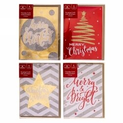 XMAS CARDS GLITTER FOIL 11 X 15CM BX6