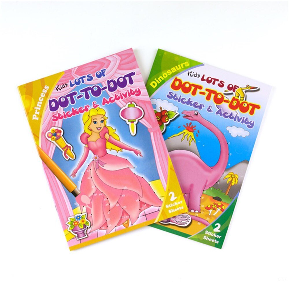 BOOK KIDS COLOURING A4 DOT TO DOT WITH STICKERS 2 ASST 32PG