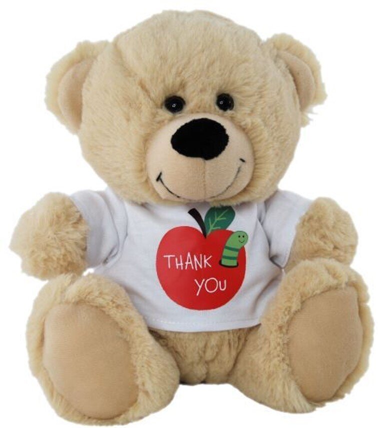 SOFT TOY ELKA 23CM BEAR THANK YOU APPLE SHIRT LIGHT BROWN