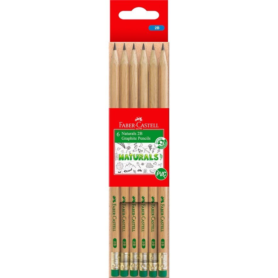 PENCIL GRAPHITE FABER-CASTELL NATURAL ERASER TIP 2B BX6