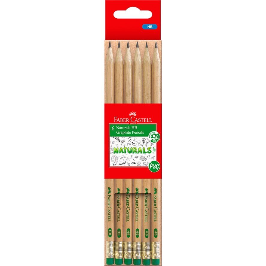 PENCIL GRAPHITE FABER-CASTELL NATURAL ERASER TIP HB BX6