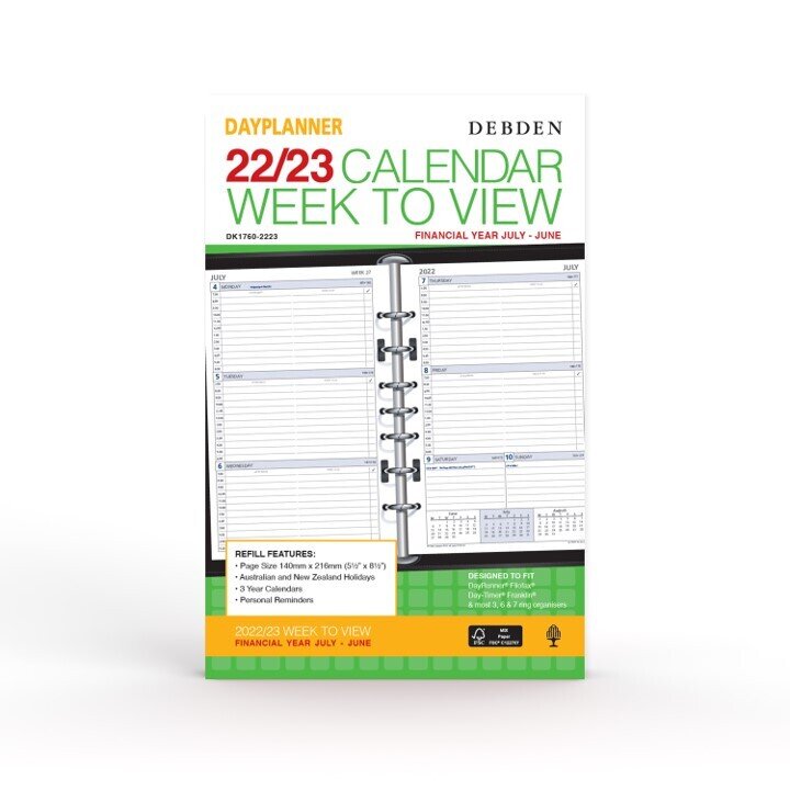 DAYPLANNER REFILL DEBDEN DESK FINANCIAL YEAR 22/23 WEEKLY DATED 1