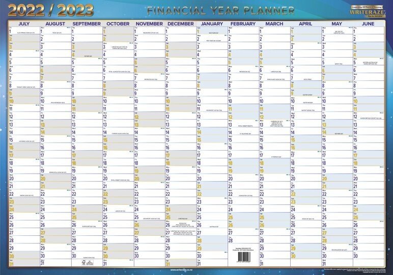 WALL PLANNER WRITERAZE 500X700MM FINANCIAL YEAR 22/23 QC2
