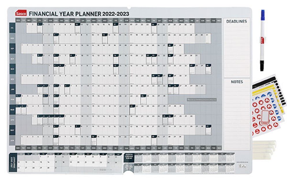 WALL PLANNER SASCO 870X610MM FINANCIAL YEAR 22/23