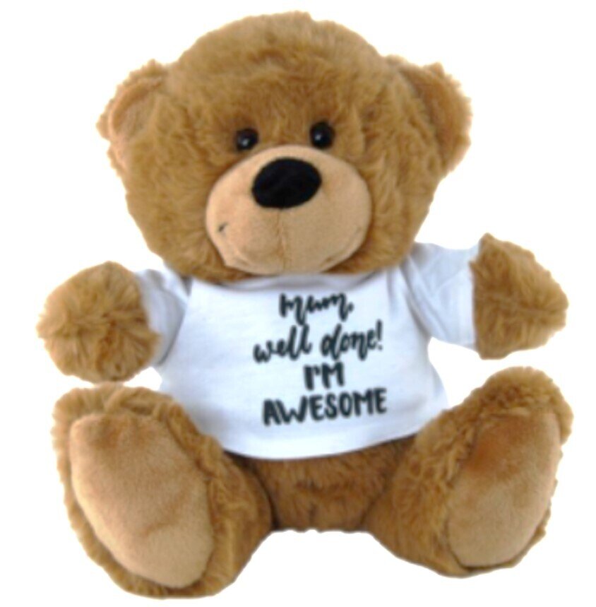 SOFT TOY ELKA 18CM BEAR BROWN I'M AWESOME SHIRT