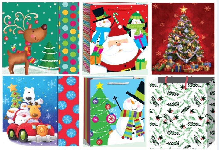 GIFT BAG XMAS 180X229X98MM MEDIUM 6 ASST