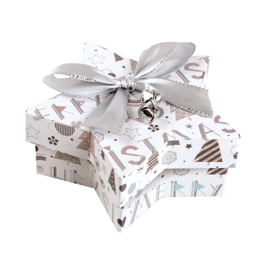 GIFT BOX XMAS 122X122X47MM STAR SHAPE WITH GOLD FOIL & BOW