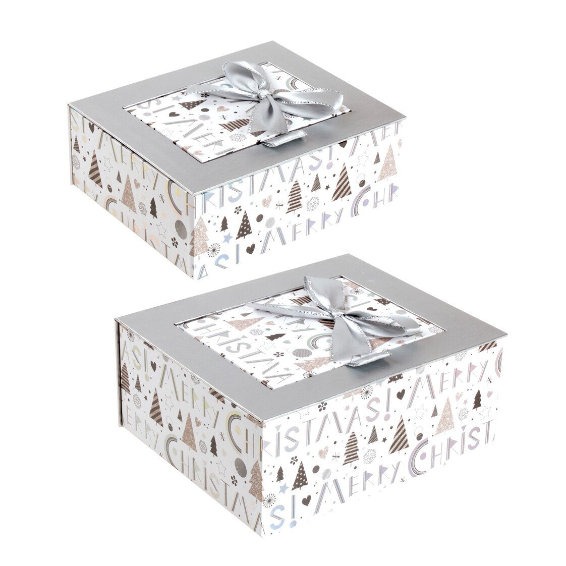 GIFT BOX XMAS 160 & 135MM SET OF 2 LIFT UP LID WITH GOLD FOIL & BOW