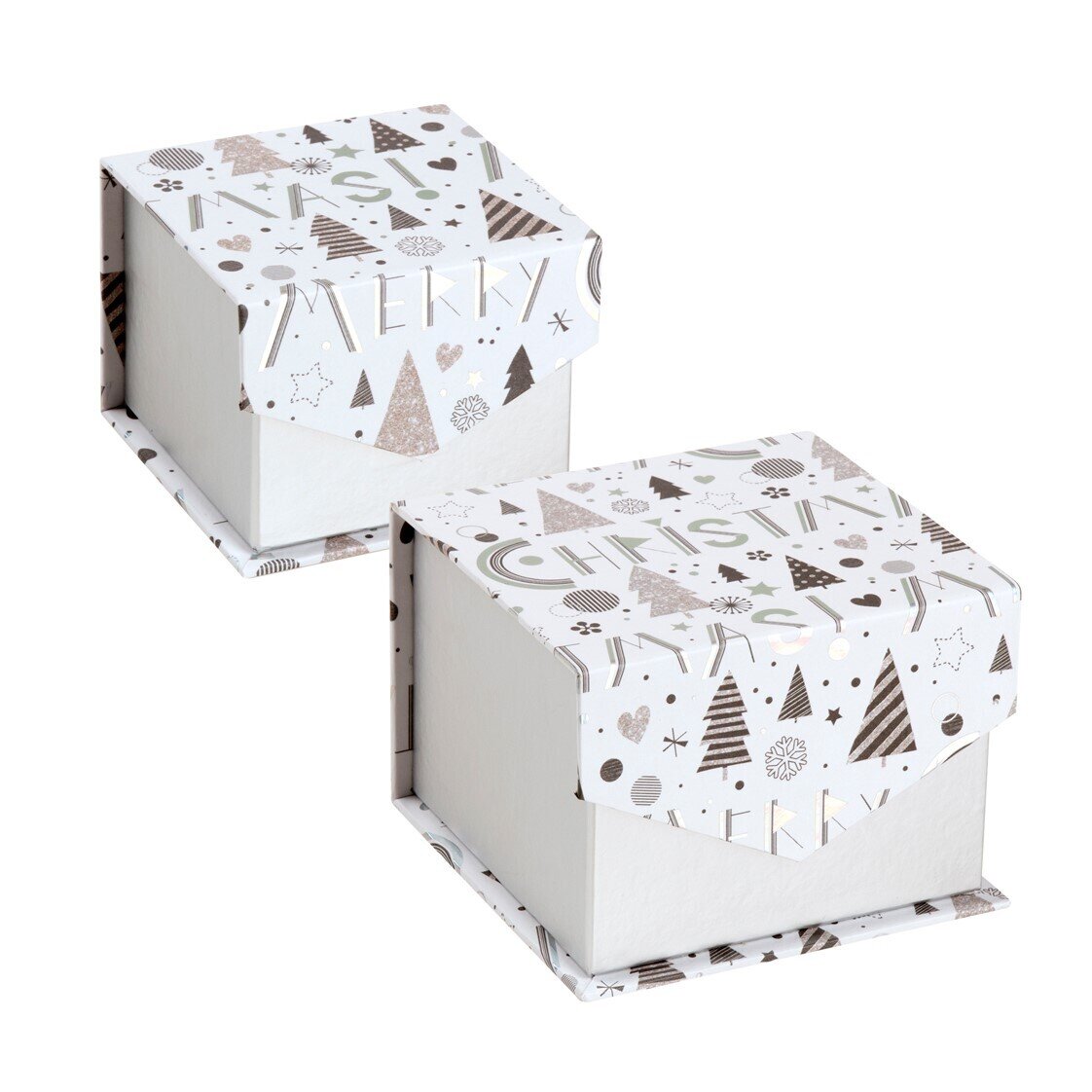 GIFT BOX XMAS 110 & 80MM SET OF 2 LIFT UP LID WITH SILVER FOIL & BOW