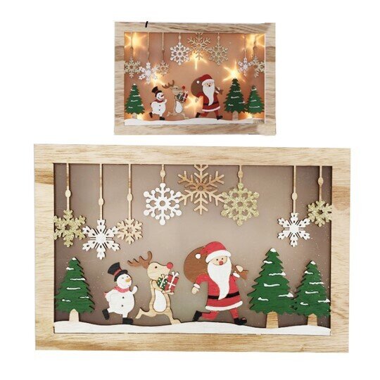 XMAS DECO LIGHT UP 28X18X3CM SANTA WITH SNOWMAN & DEER