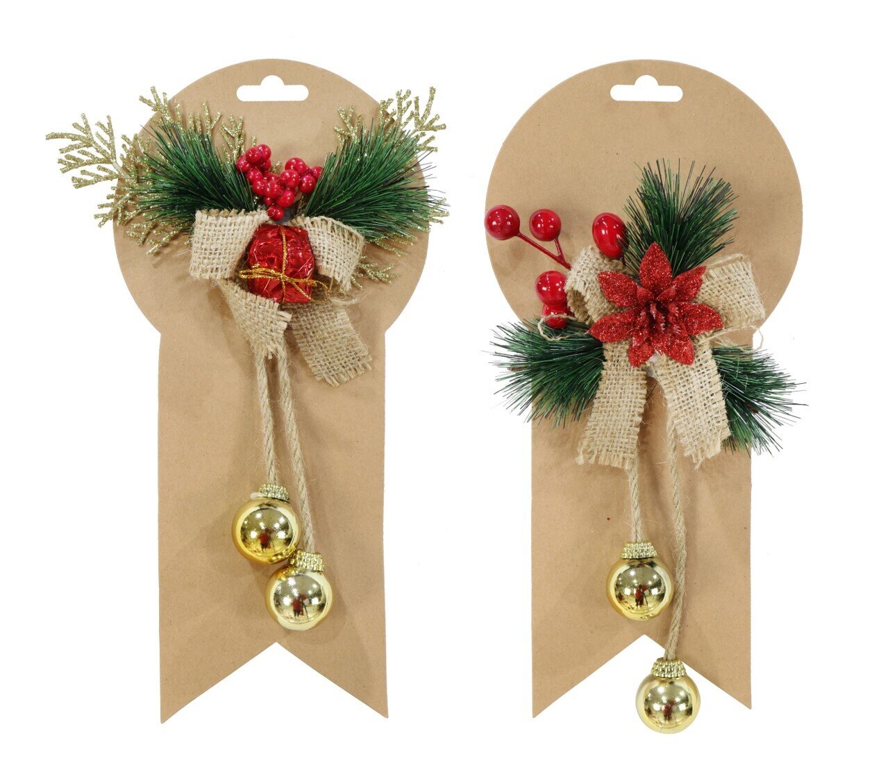XMAS DECO 13X24CM HANGING BELLS WITH FOLIAGE ASST
