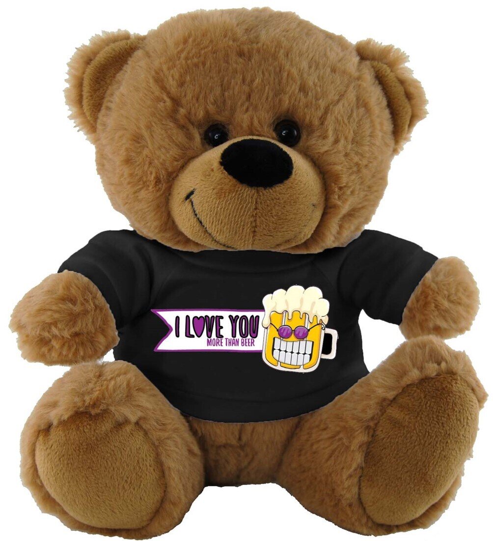 SOFT TOY ELKA 18CM BEAR MORE THAN BEER TSHIRT BROWN