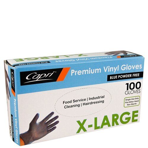 GLOVES CAPRI VINYL POWDER FREE BLUE EXTRA LARGE BX100