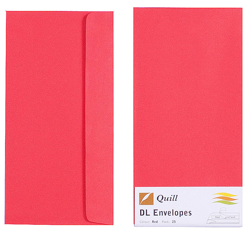 ENVELOPE QUILL DL 80GSM RED PK25