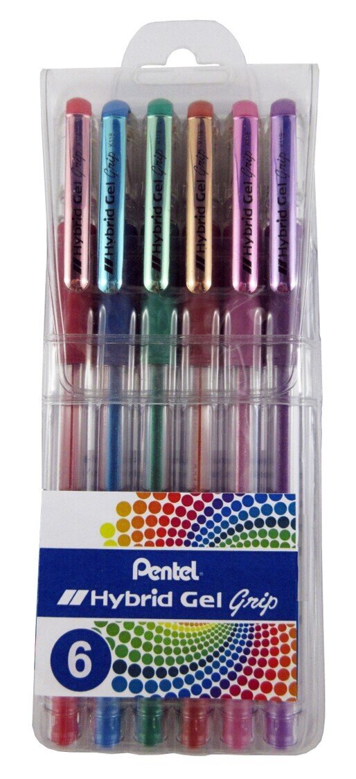 SP- PEN PENTEL RB HYBRID K118M GEL GRIP METALLIC ASST WLT6