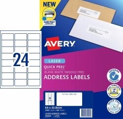 LABEL AVERY LASER L7159 ADDRESS 24UP WHITE PK100