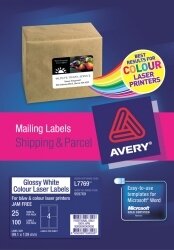 LABEL AVERY LASER L7769 GLOSS 4L 99.1X139MM 25'S
