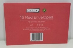 SP- ENVELOPE OZCORP 180X120MM RED PK15