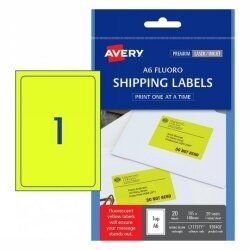LABEL AVERY L7175FY A6 105X148MM SHIPPING FLUORO YELLOW PK20