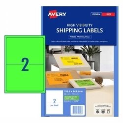 LABEL AVERY L7168FG SHIPPING HI VIS FLUORO GREEN 2UP 10 SHTS