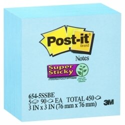 NOTES SUPER STICKY POST-IT 76X76MM 654-5SSBE ELECTRIC BLUE PK5