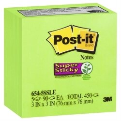 NOTES SUPER STICKY POST-IT 76X76MM 654-5SSLE LIMEADE PK5