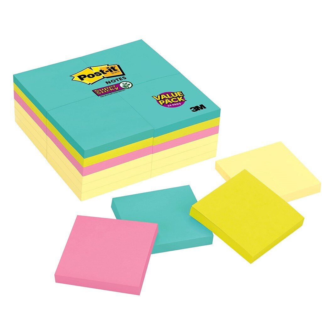 NOTES SUPER STICKY POST-IT 76X76MM 654-24SSCYM MIAMI PK24