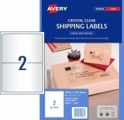 LABELS AVERY L7566 199.6X143.5MM SHIPPING 2UP CLEAR PK25