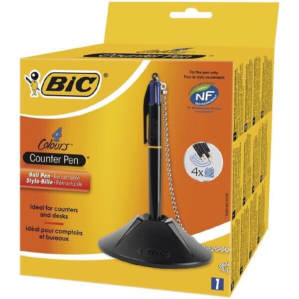 PEN BIC 4 COLOUR DESK SET WITH CHAIN