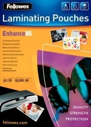 SP- LAMINATING POUCH FELLOWES A3 80 MICRON GLOSS 50PK