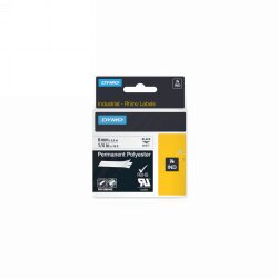 LABEL TAPE DYMO 6MMX5.5M RHINO PRO PERMANENT POLYESTER WHITE BLACK