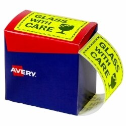 SP- LABELS AVERY 75X99.6MM GLASS WITH CARE FLUORO YELLOW 750/ROLL
