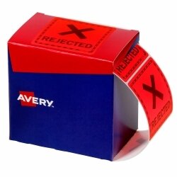 SP- LABELS AVERY 75X74.2MM REJECTED FLUORO RED 1000/ROLL