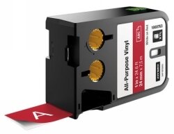 LABEL TAPE DYMO 24MM XTL ALL PURPOSE VINYL WHITE ON RED