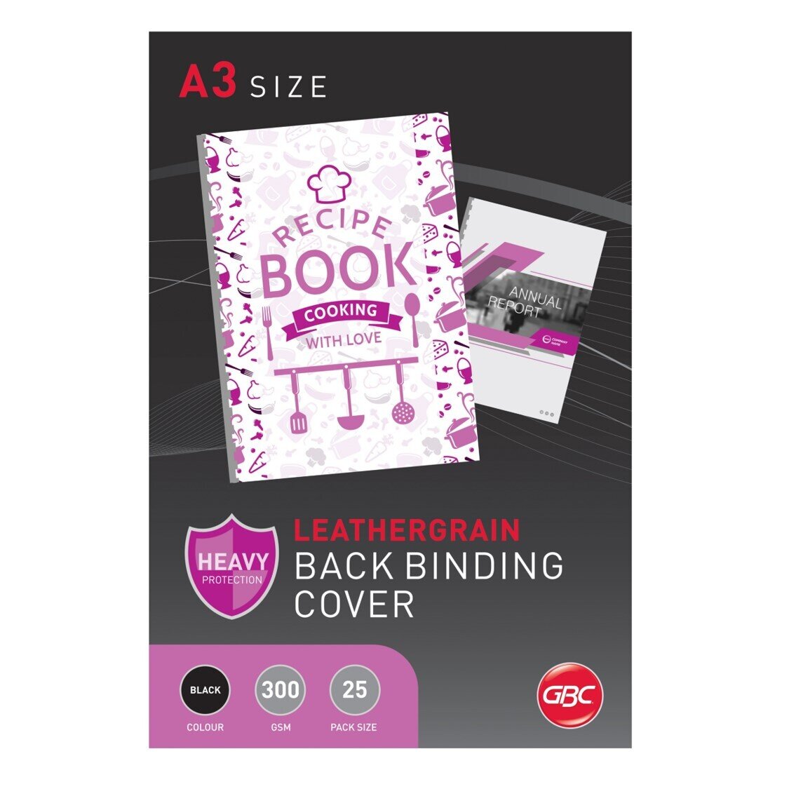 SP- BINDING COVER GBC IBICO A3 LEATHERGRAIN BLACK PK25