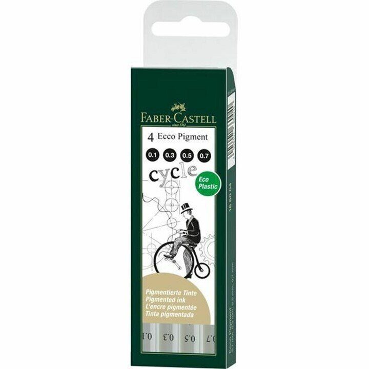 MARKER FABER-CASTELL FIBRE TIP ECCO PIGMENT SET OF 4 BLACK