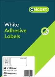 LABELS CELCAST 24UP 64X33.8MM LASER/INKJET WHITE PK100